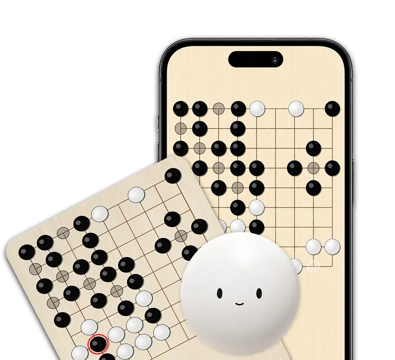 Path Of Stones on a phone with a Go board and Koro the stone