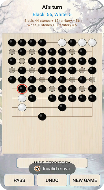Path Of Stones AI match on a 9x9 board